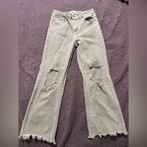 Women's Distressed Flare Jeans in Light Gray